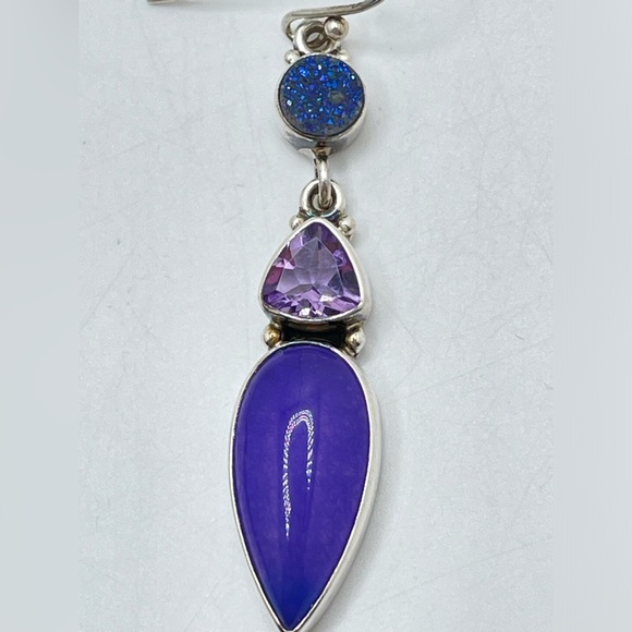 Sajen- Sterling Amethyst, Lavender Jade & Titanium Druzy Earrings! - Picture 2 of 7